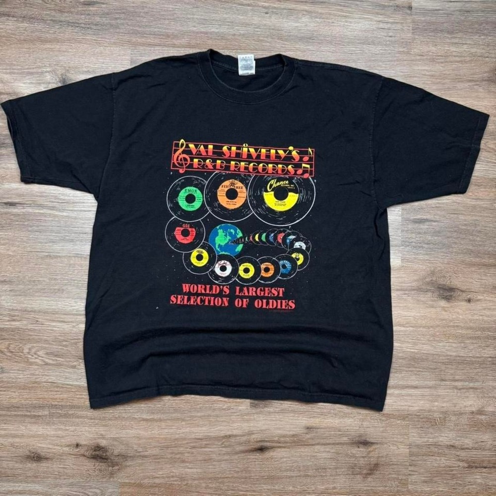 black vintage record music tee